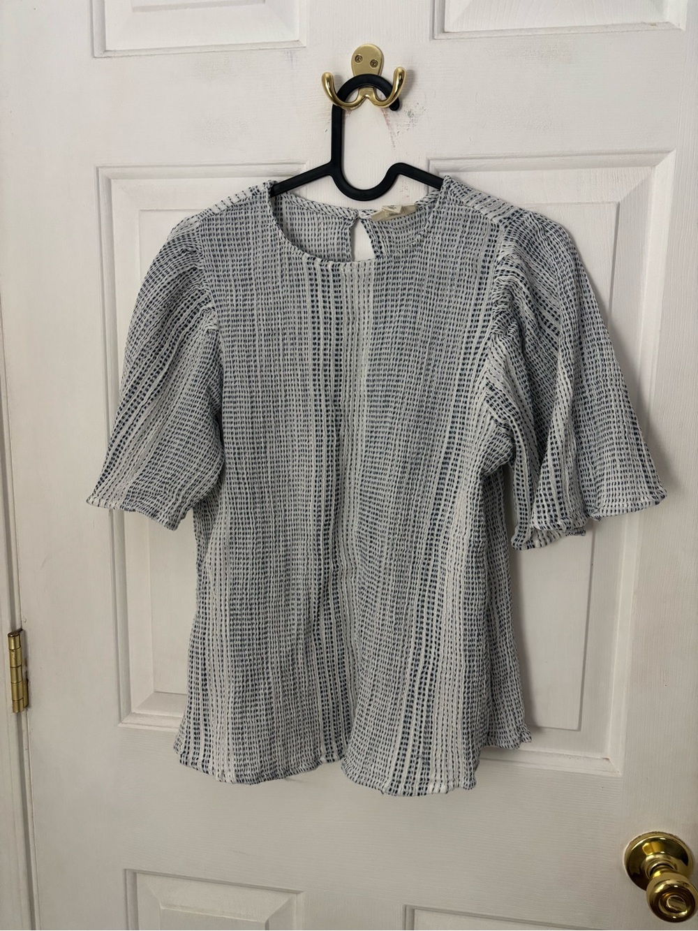 a.n.a Blue and White Striped Short-Sleeve Blouse